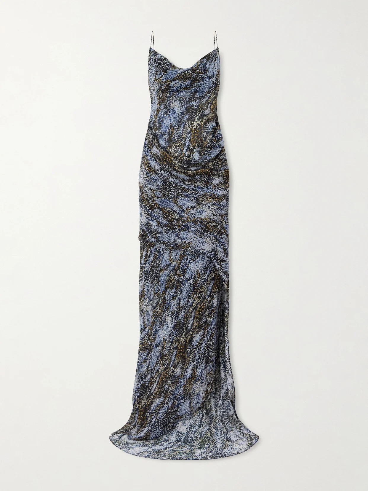 Open-back Draped Snake-print Silk-chiffon Gown - 1