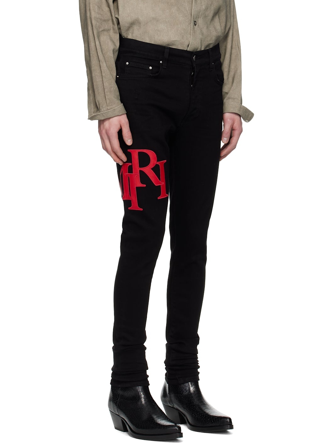 Black Staggered Logo Skinny Jeans - 2