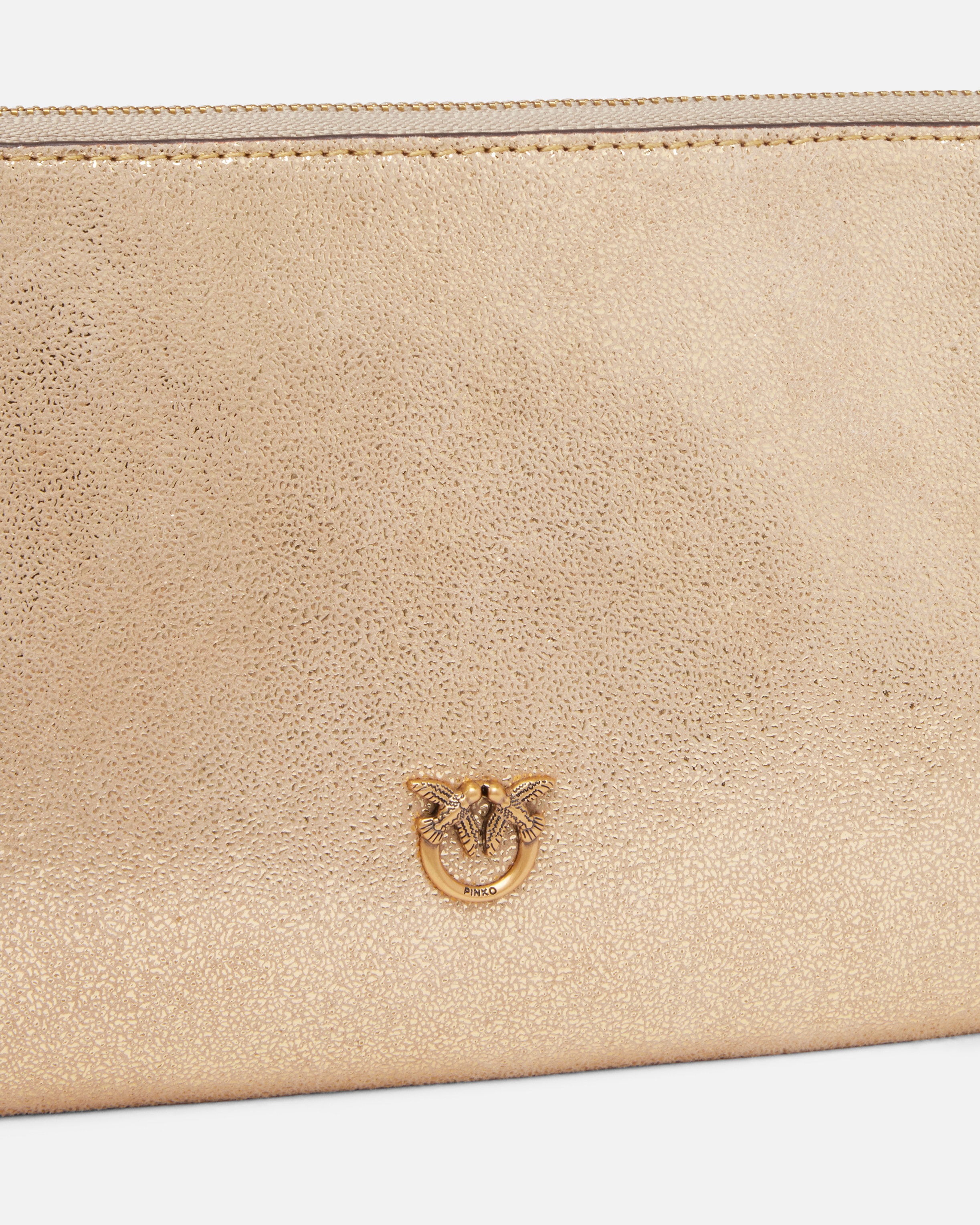 MINI FLAT CLUTCH BAG IN SHINY SUEDE WITH SHOULDER STRAP - 3