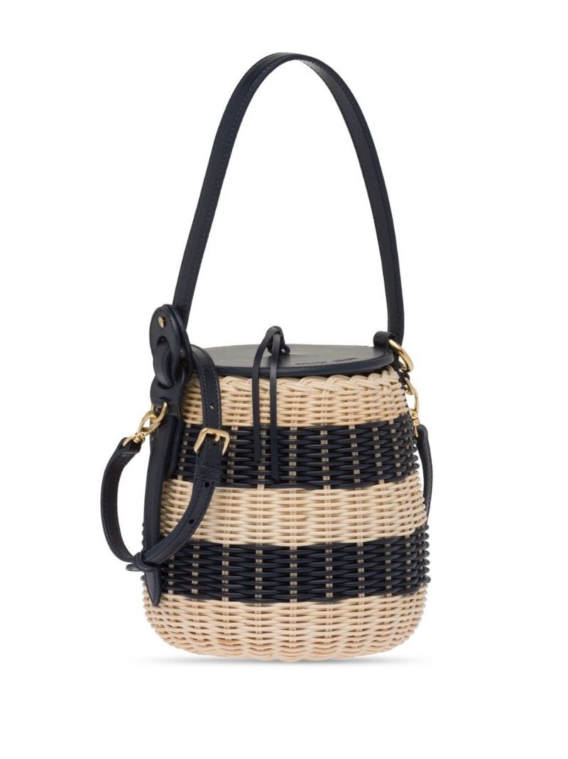 striped woven-wicker bucket bag - 4