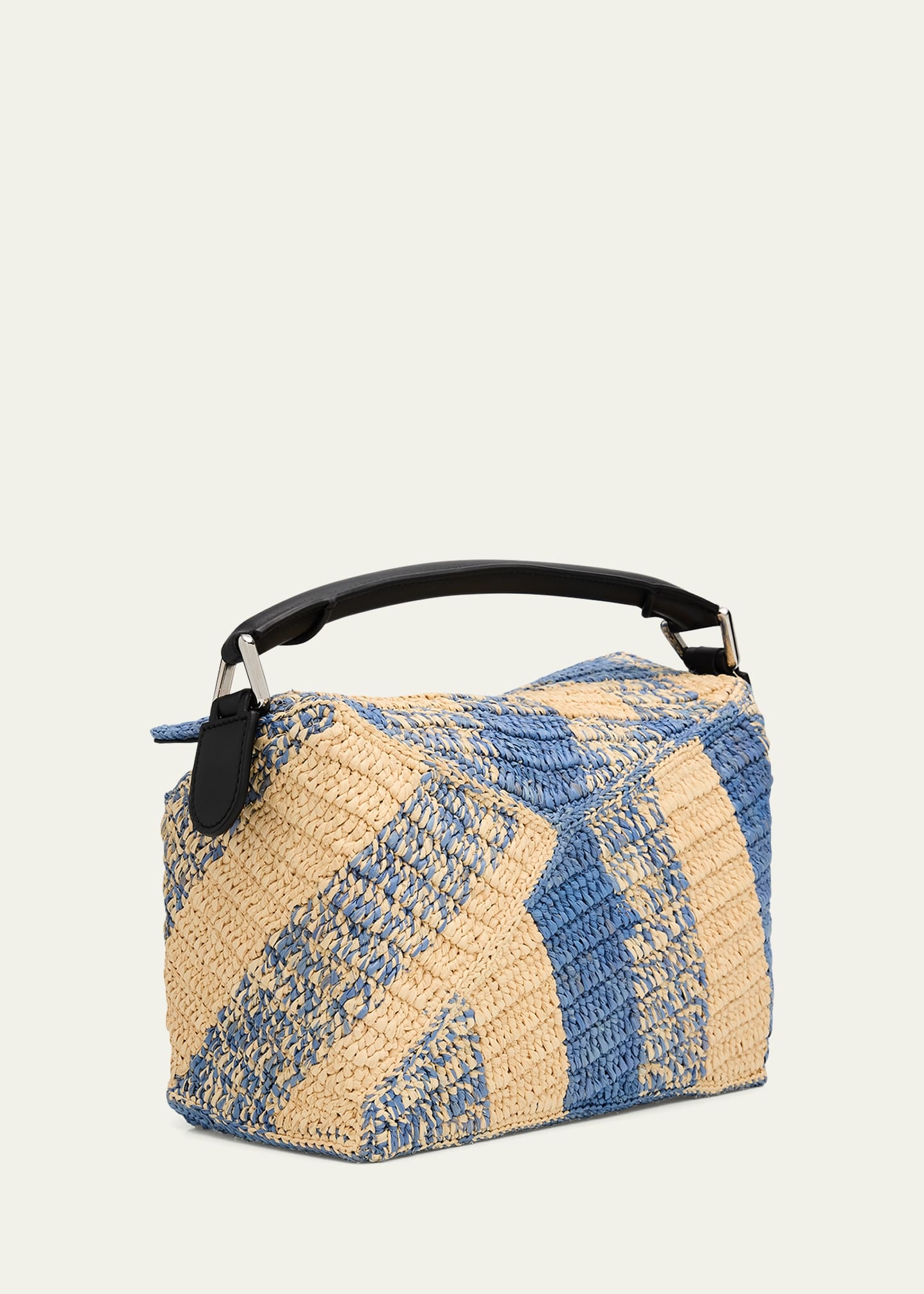 Small Puzzle Edge Shoulder Bag in Gingham Raffia - 3