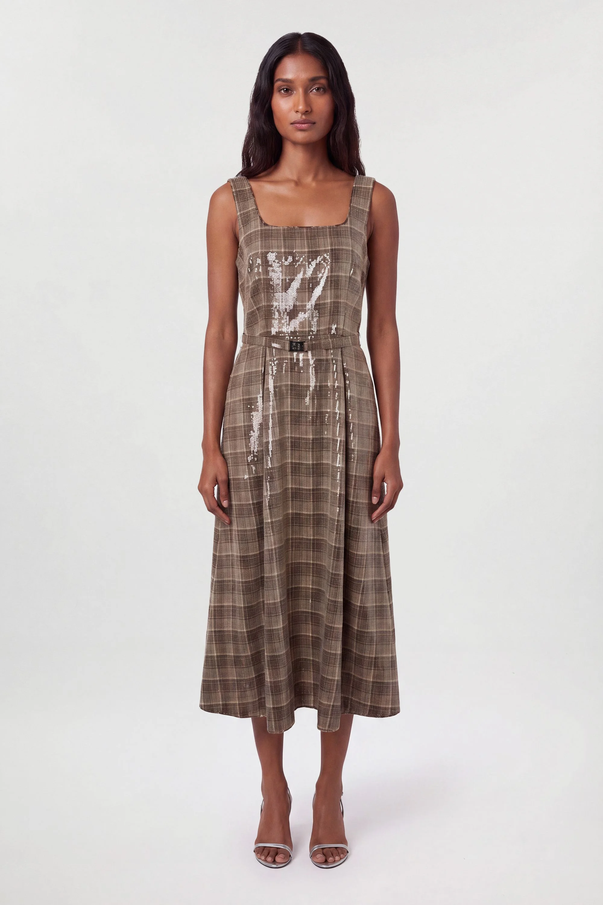 Sequin Belted Full Midi Dress - 1