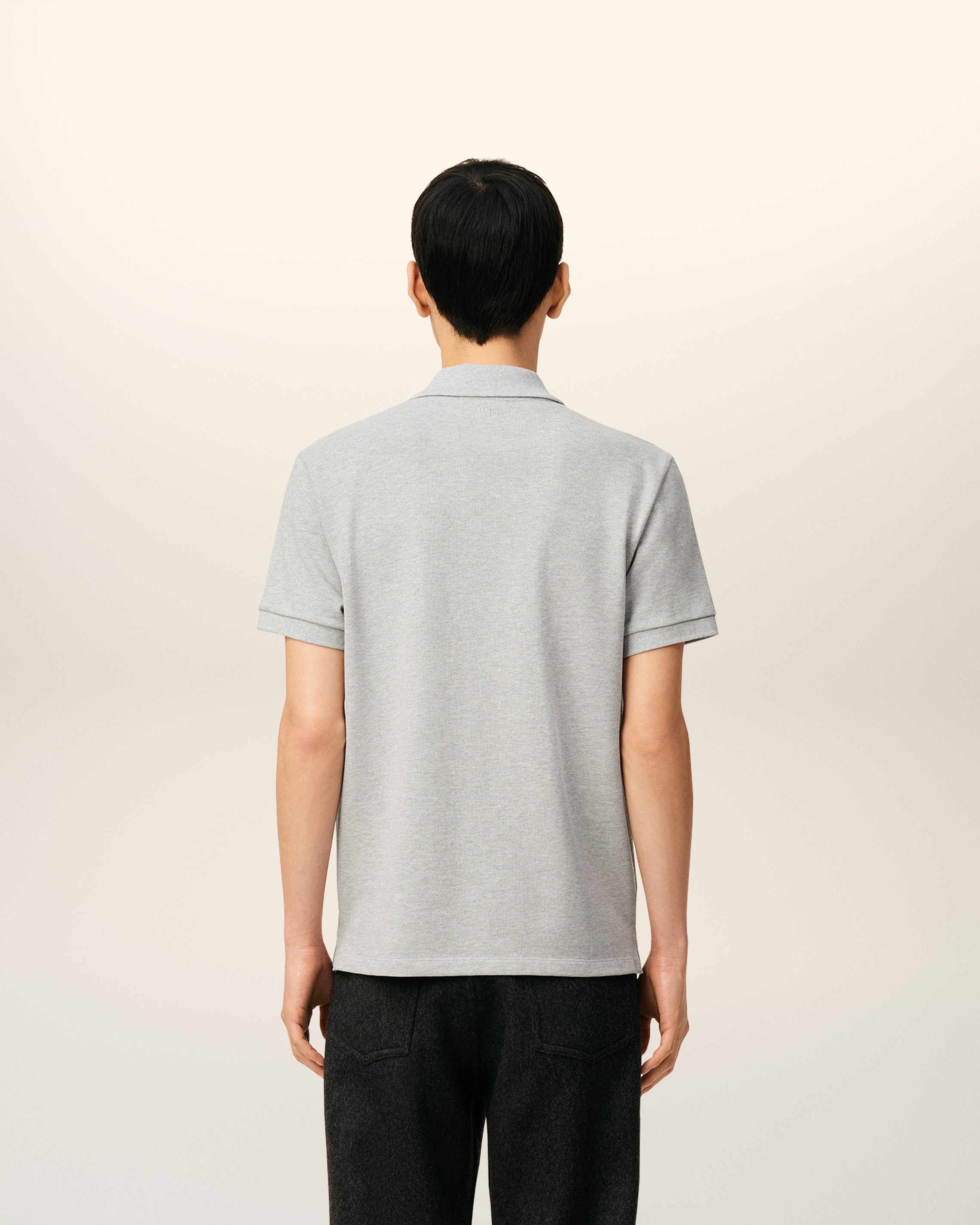GREY COTTON CONTRASTED AMI DE COEUR POLO SHIRT - 5