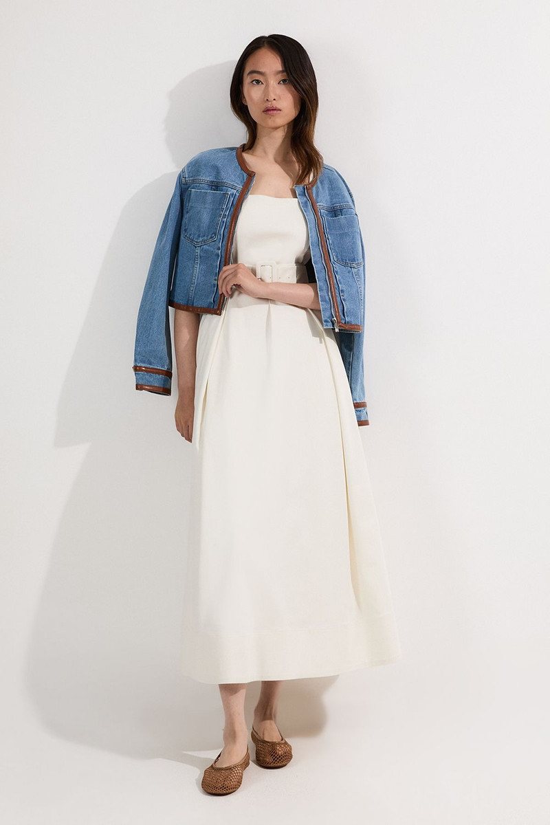 Tailored Denim Full Skirt Midi Dress 1
