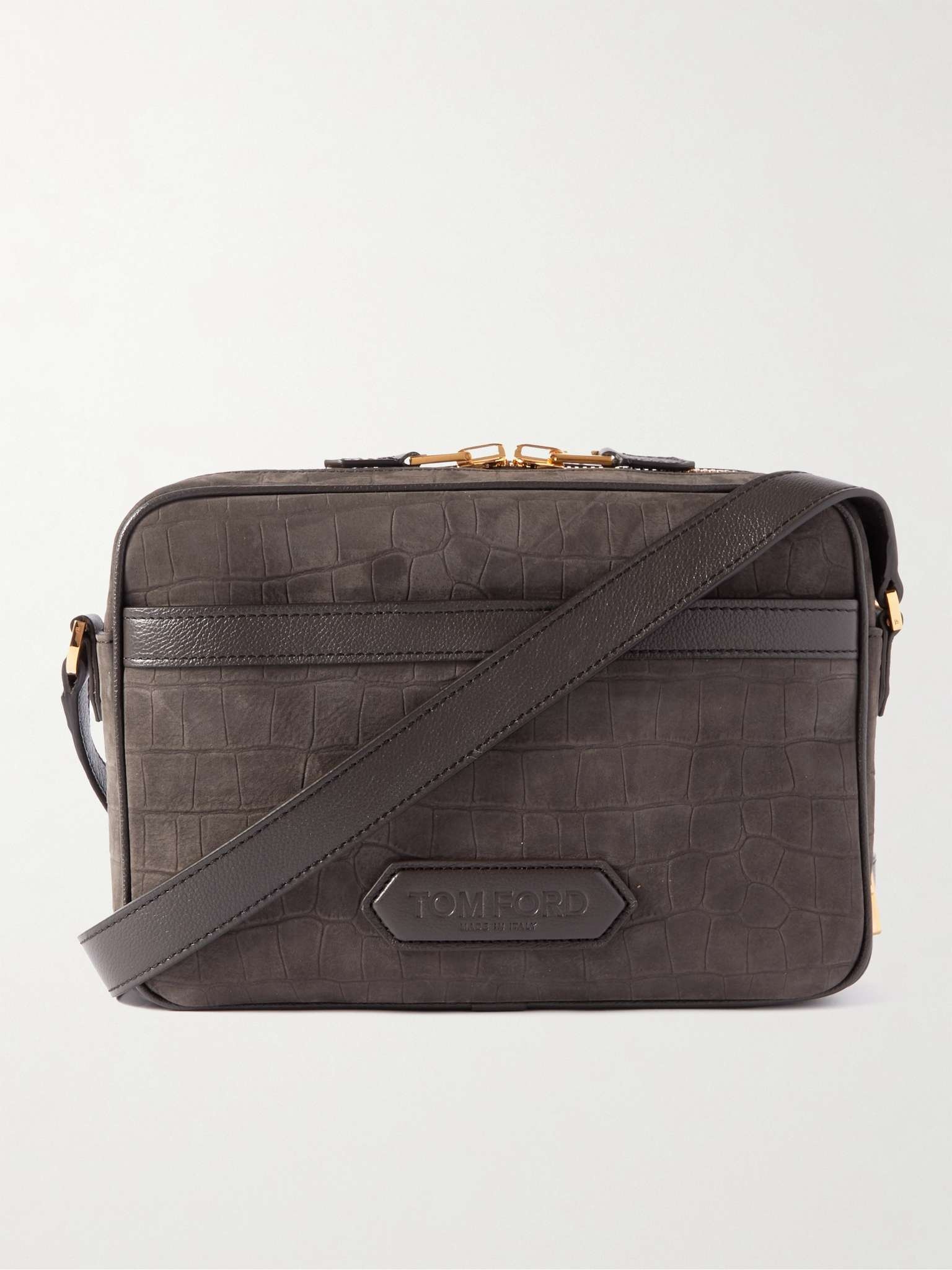 Croc-Effect Nubuck and Full-Grain Leather Messenger Bag - 1