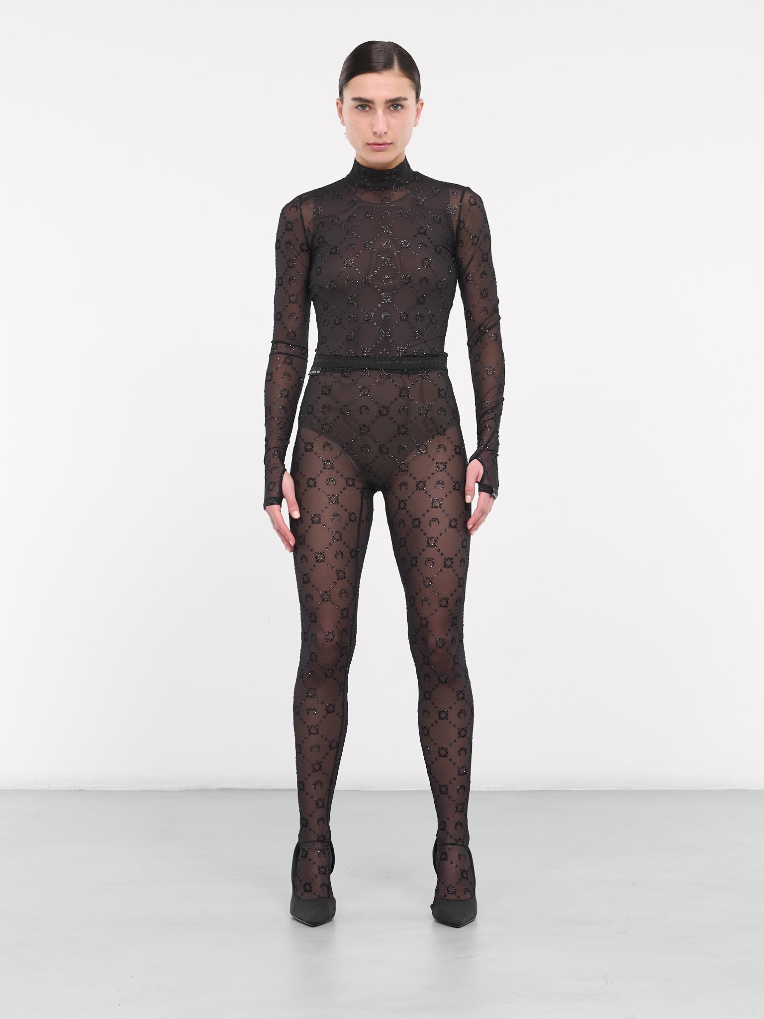 Marine Serre Regenerated Mesh Flock Glitter Footed Leggings