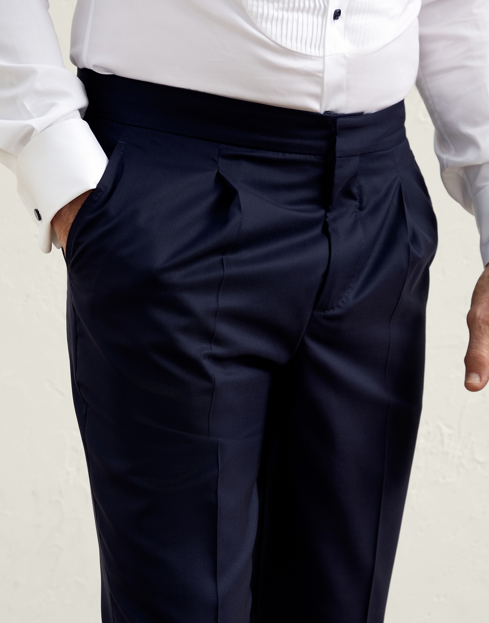 Lightweight virgin wool and silk twill tuxedo trousers with pleat - 3