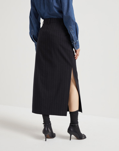 Brunello Cucinelli Virgin wool and cotton pinstripe sartorial column skirt outlook