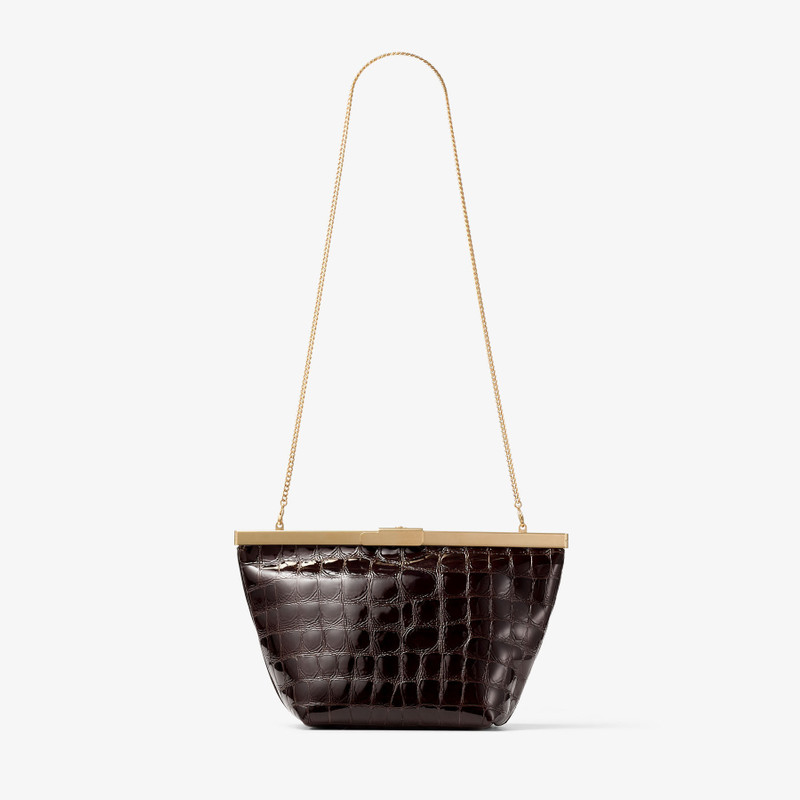 Ganache Sambuco Shiny Croc Embossed Leather Clutch Bag 6