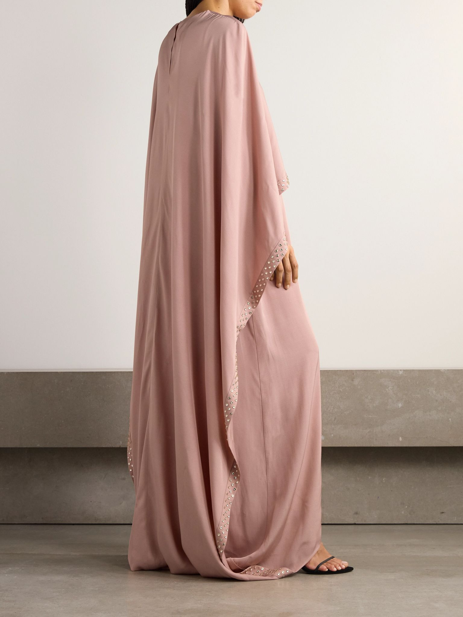 Cape-effect crystal-embellished crepe gown Pink - 3