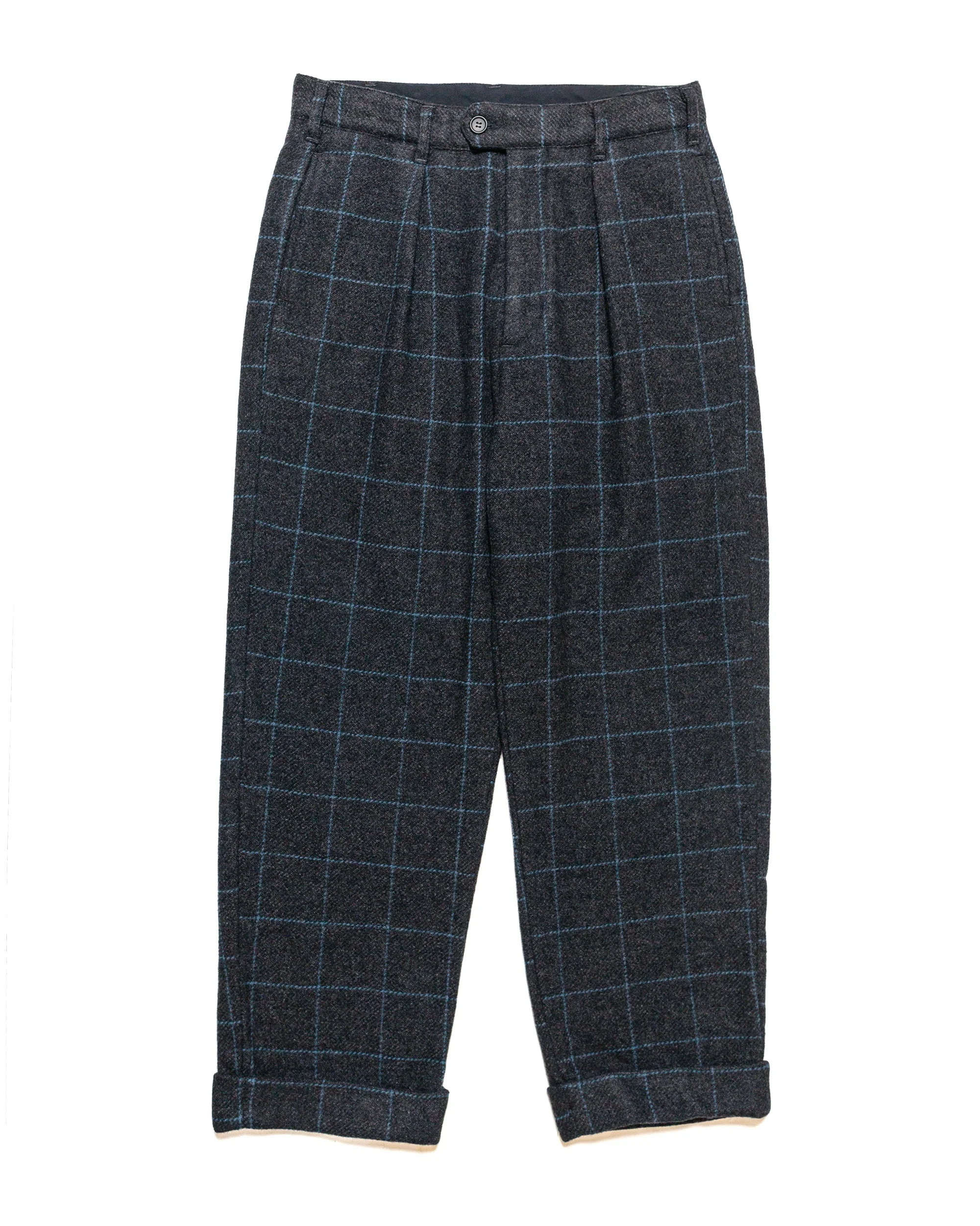 Carlyle Pant Charcoal/Light Blue Wool Poly Windowpane - 1