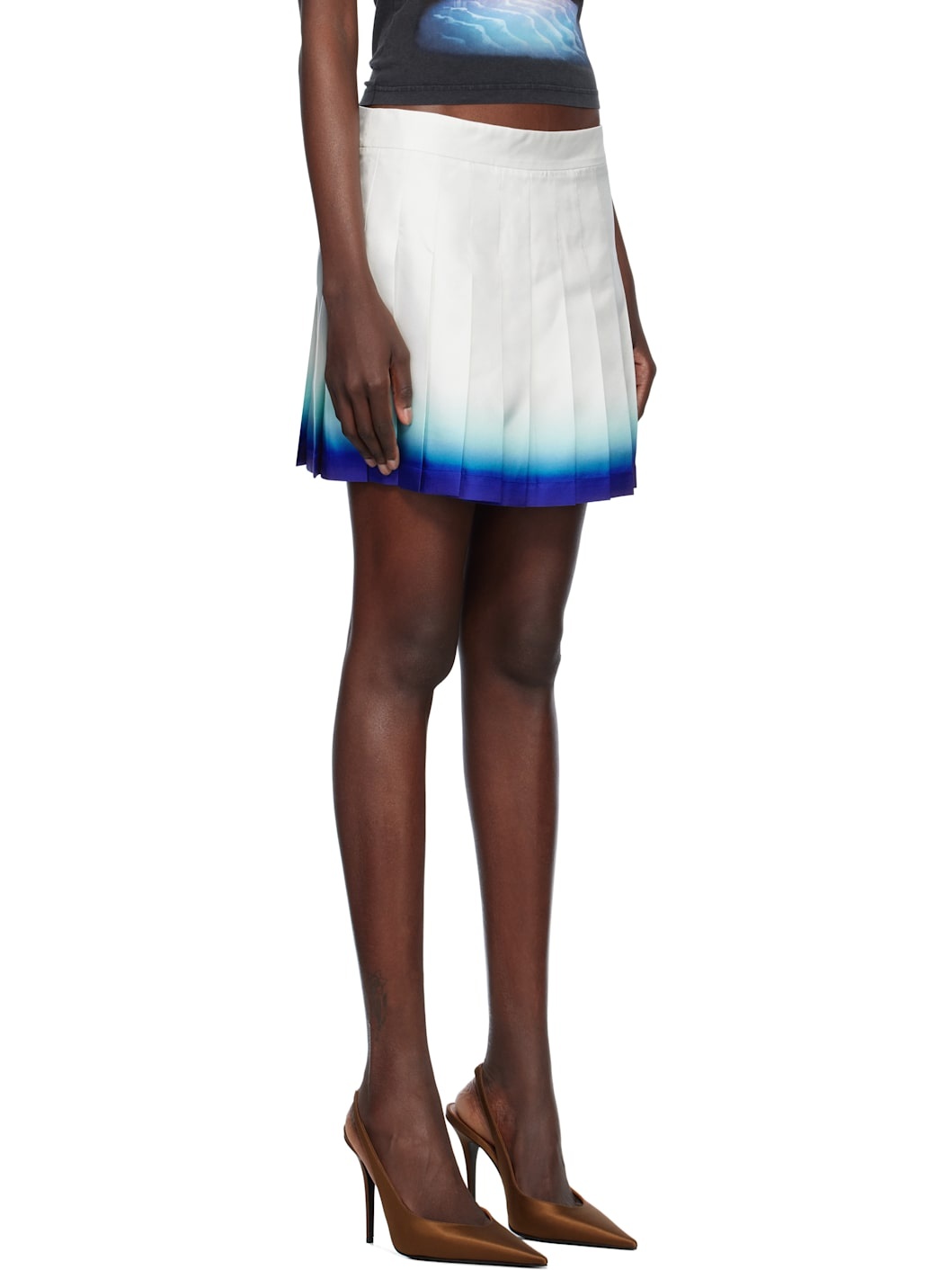 White Casa Way Skate Pleated Silk Miniskirt - 2