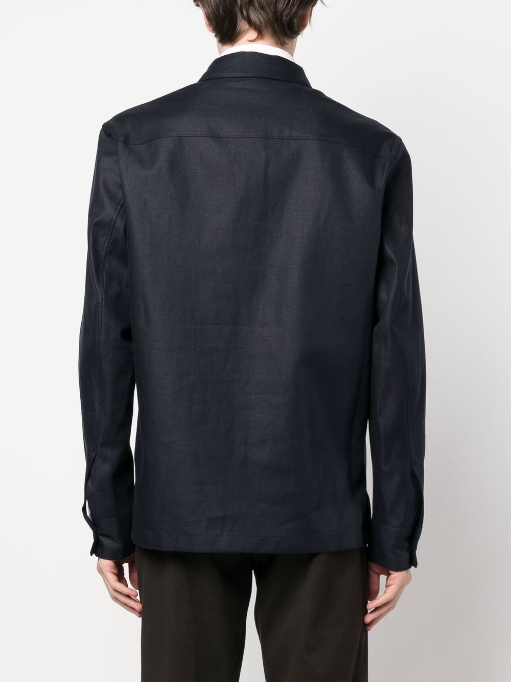 cargo-pocket linen shirt jacket - 4