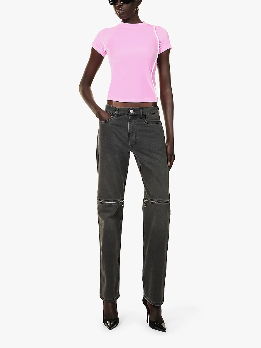 Regular-fit short-sleeve stretch-velour top - 2