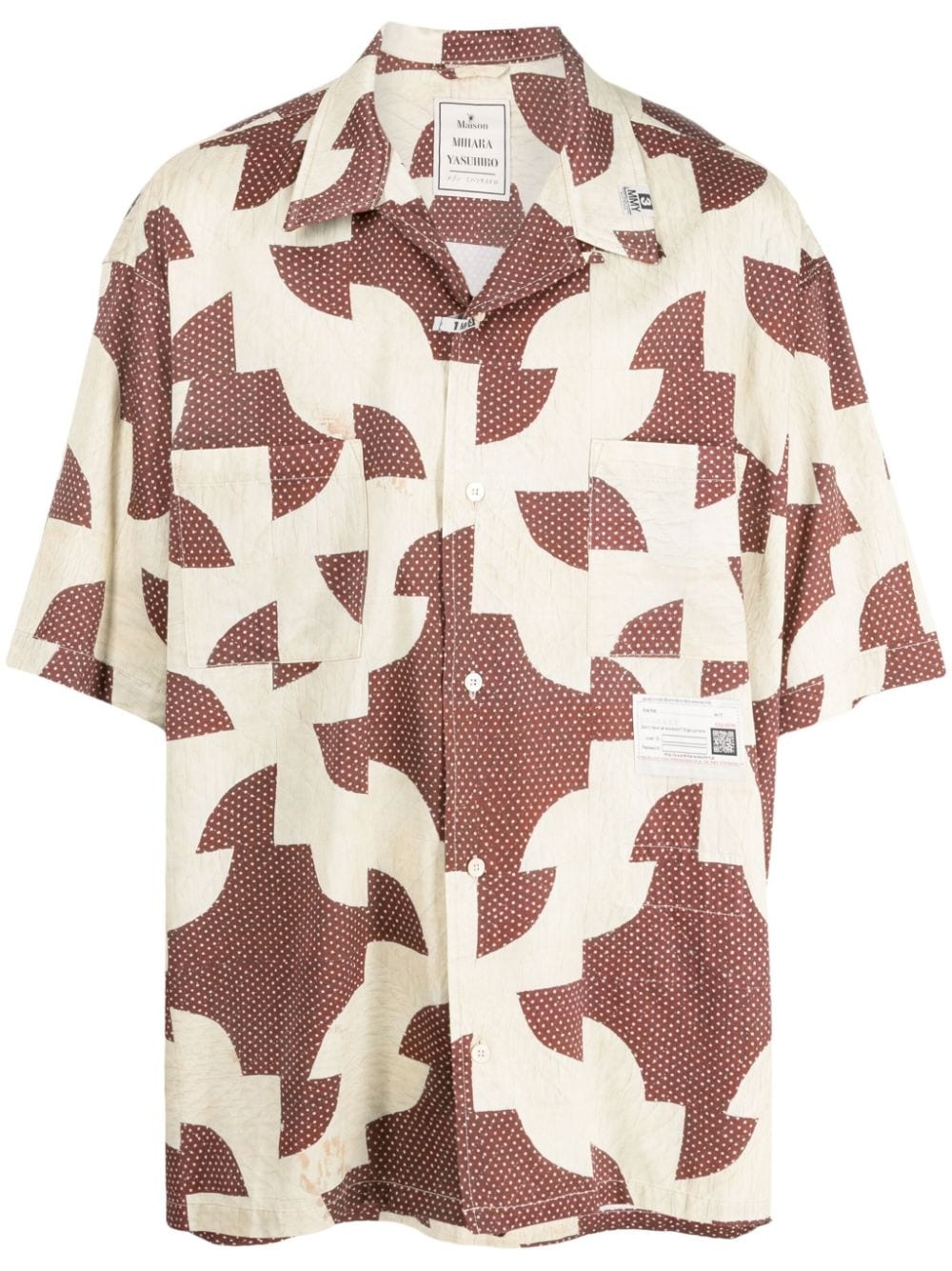 patchwork-pattern cuban-collar shirt - 1