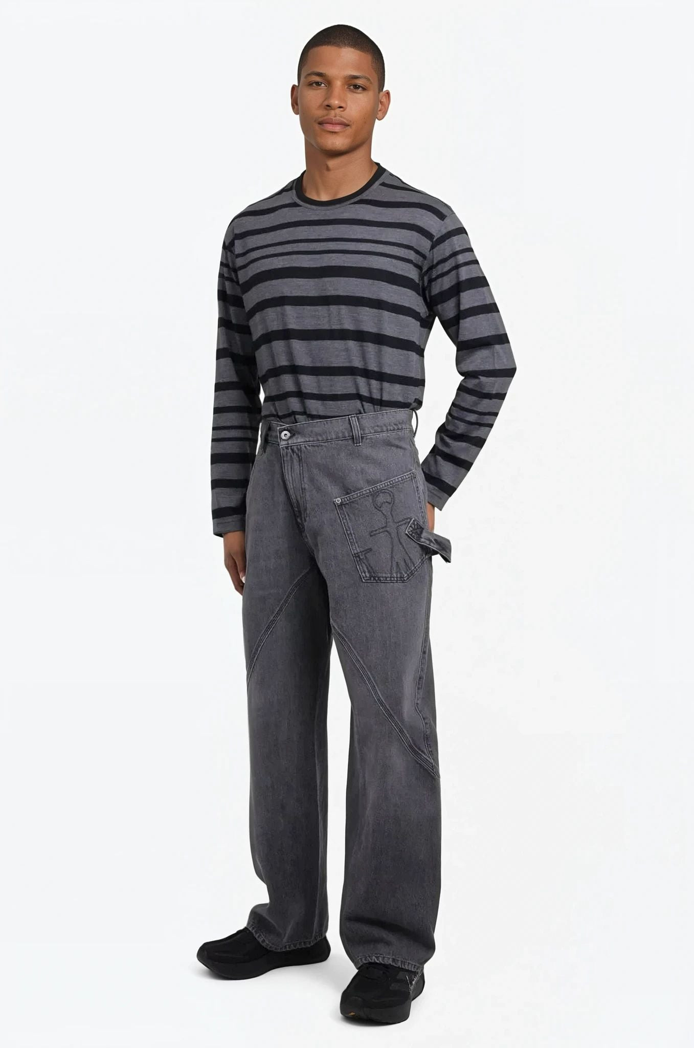 STRIPE PRINT L/S T-SHIRT | GREY/BLACK - 2