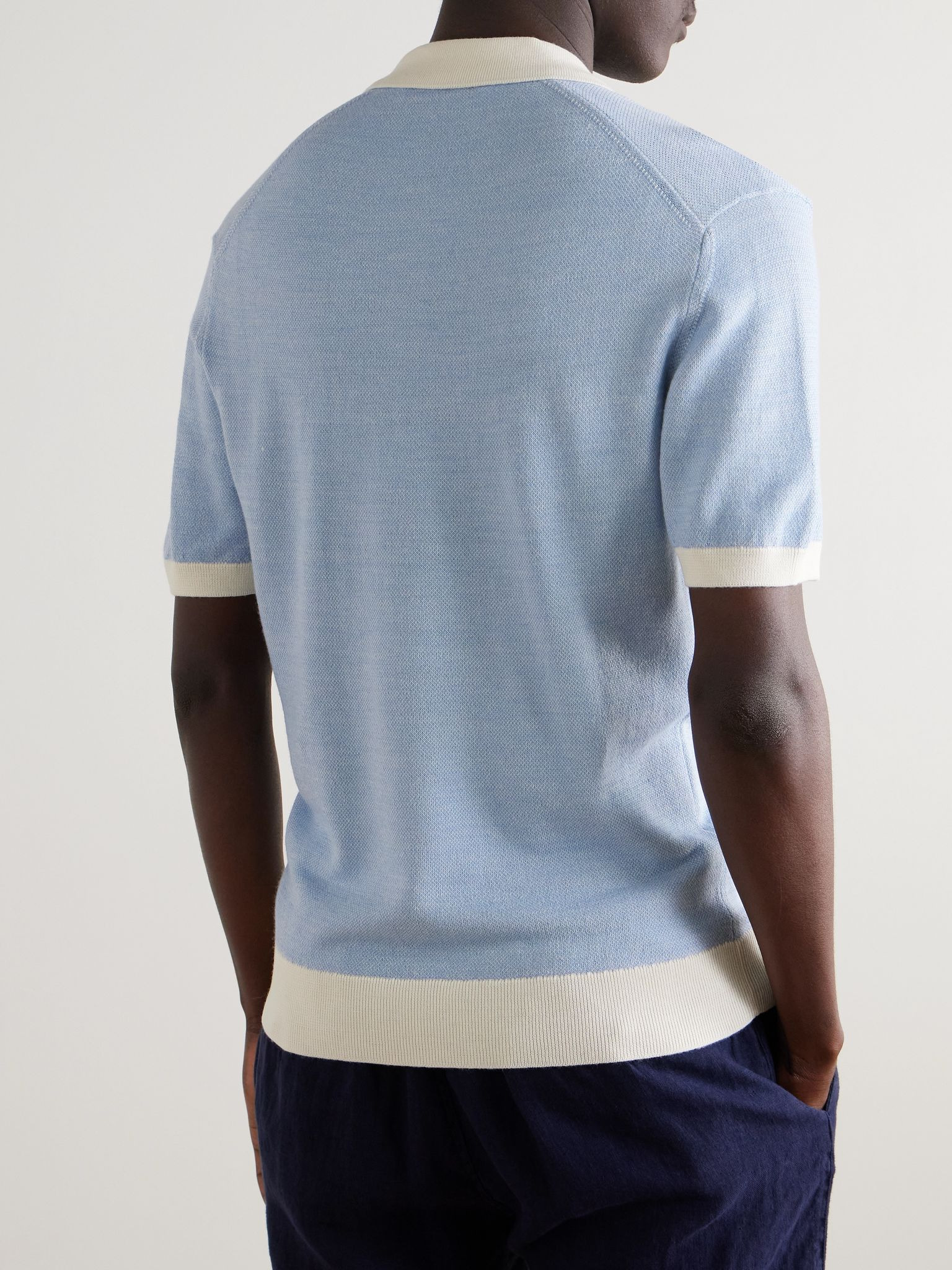 Horton Slim-Fit Wool and Cotton-Blend Polo Shirt Blue - 3