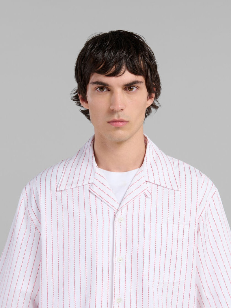 WHITE POPLIN BOWLING SHIRT WITH WAVY 3D STRIPES 4