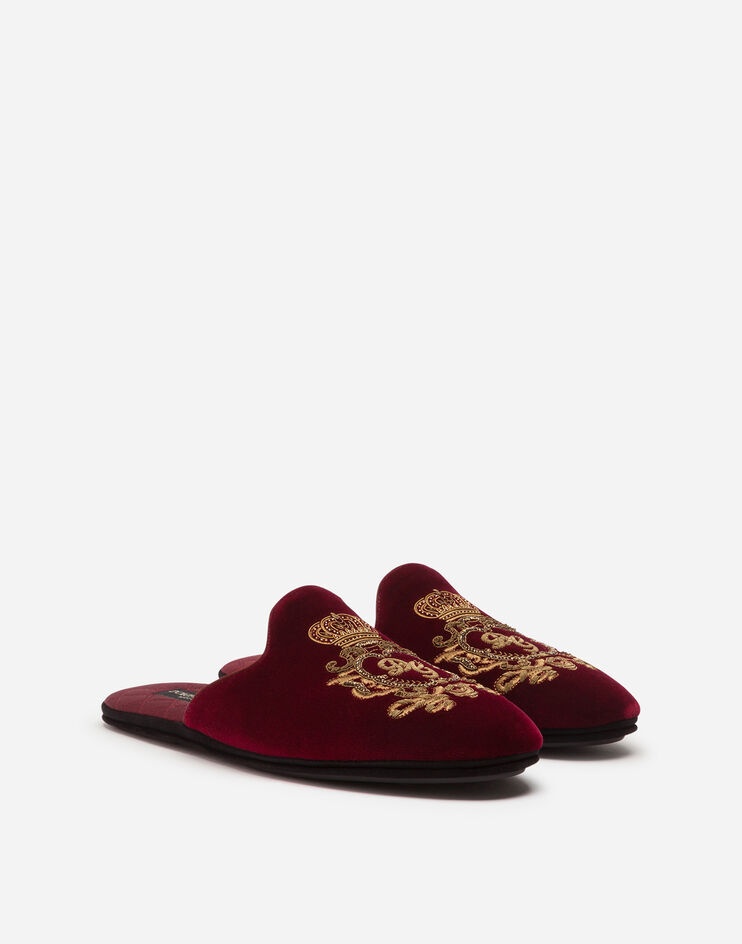 Velvet slippers with coat of arms embroidery - 2