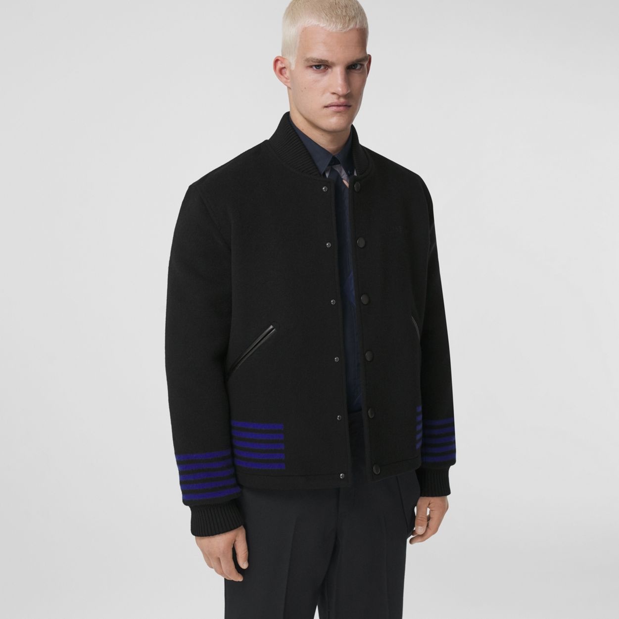 Contrast Stripe Detail Wool Bomber Jacket - 6