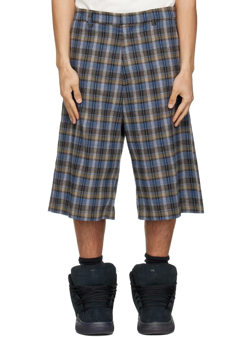 Gray & Blue Check Shorts - 1