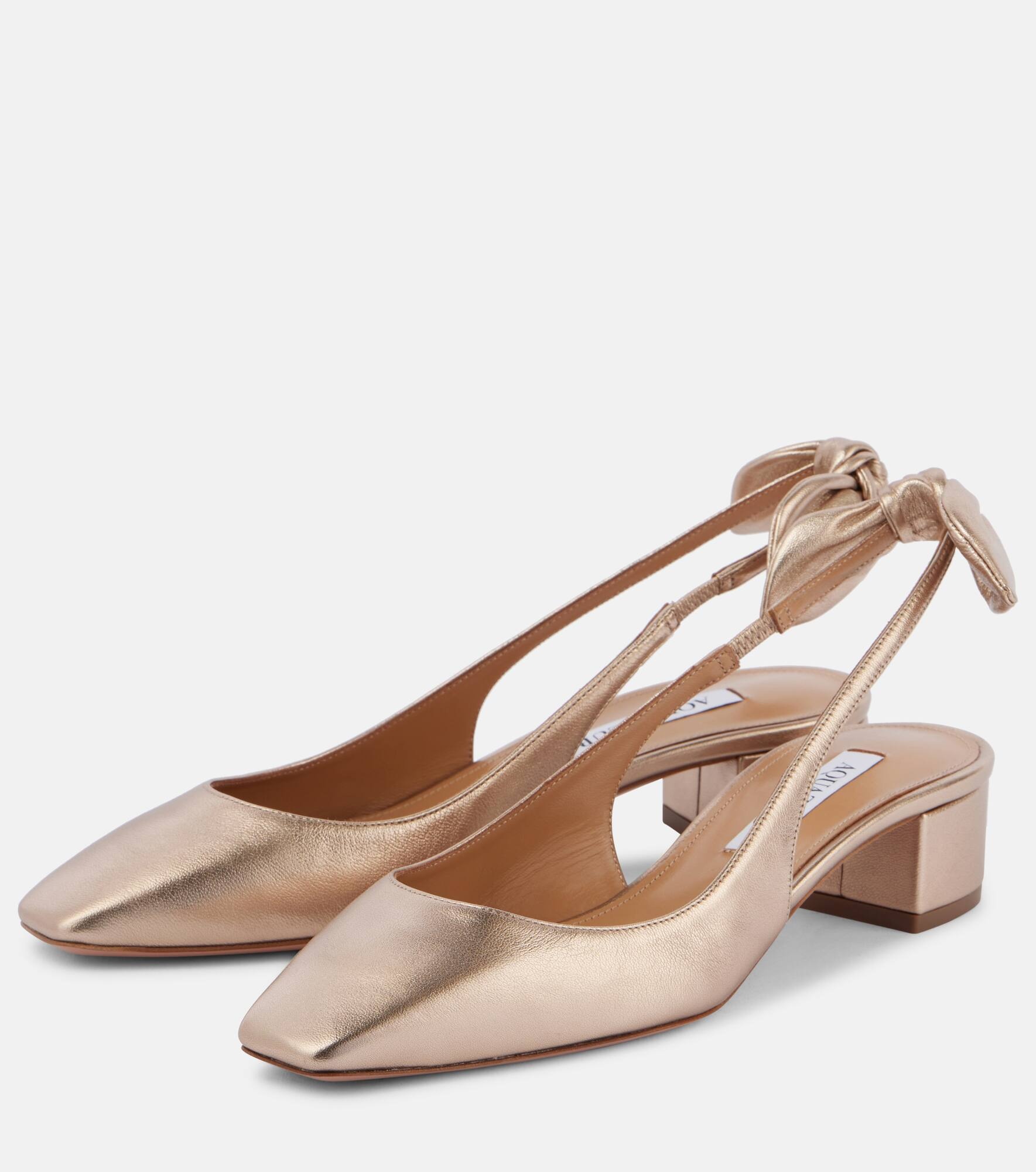 Very Bow 35 metallic leather slingback pumps - 5