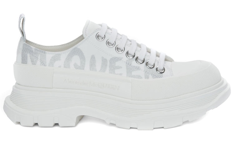 (WMNS) Alexander McQueen Tread Slick Low Lace Up Canvas Graffiti 'White Grey' 676711W4RQ29071 - 2