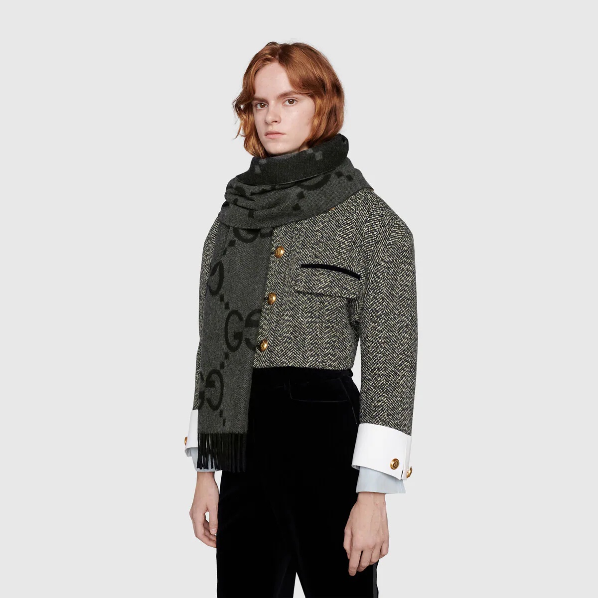 GG cashmere jacquard scarf - 4