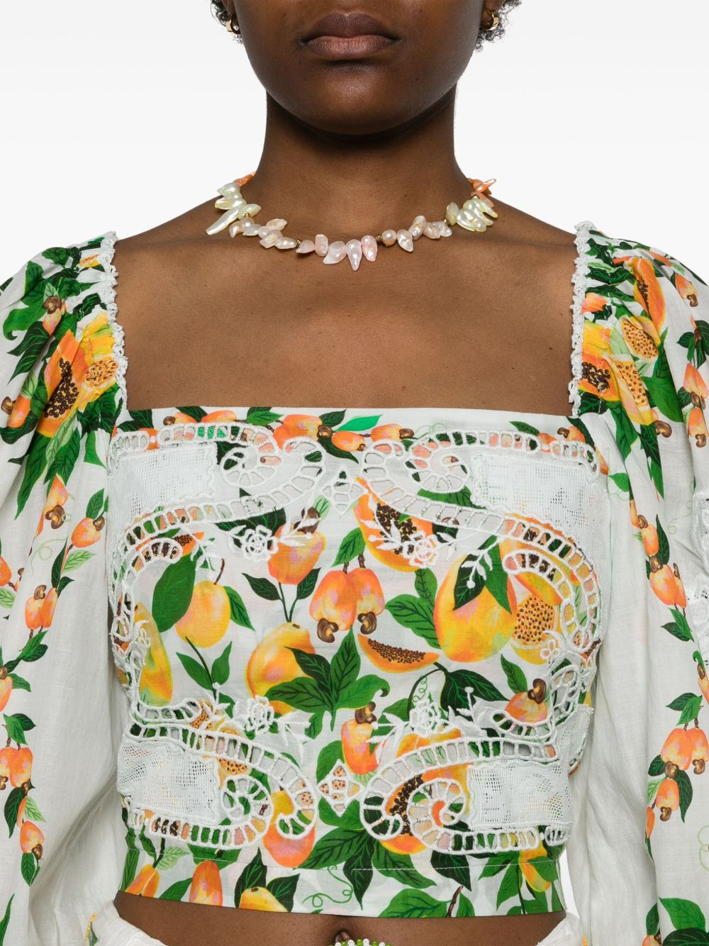 fruit-printed cropped blouse - 5
