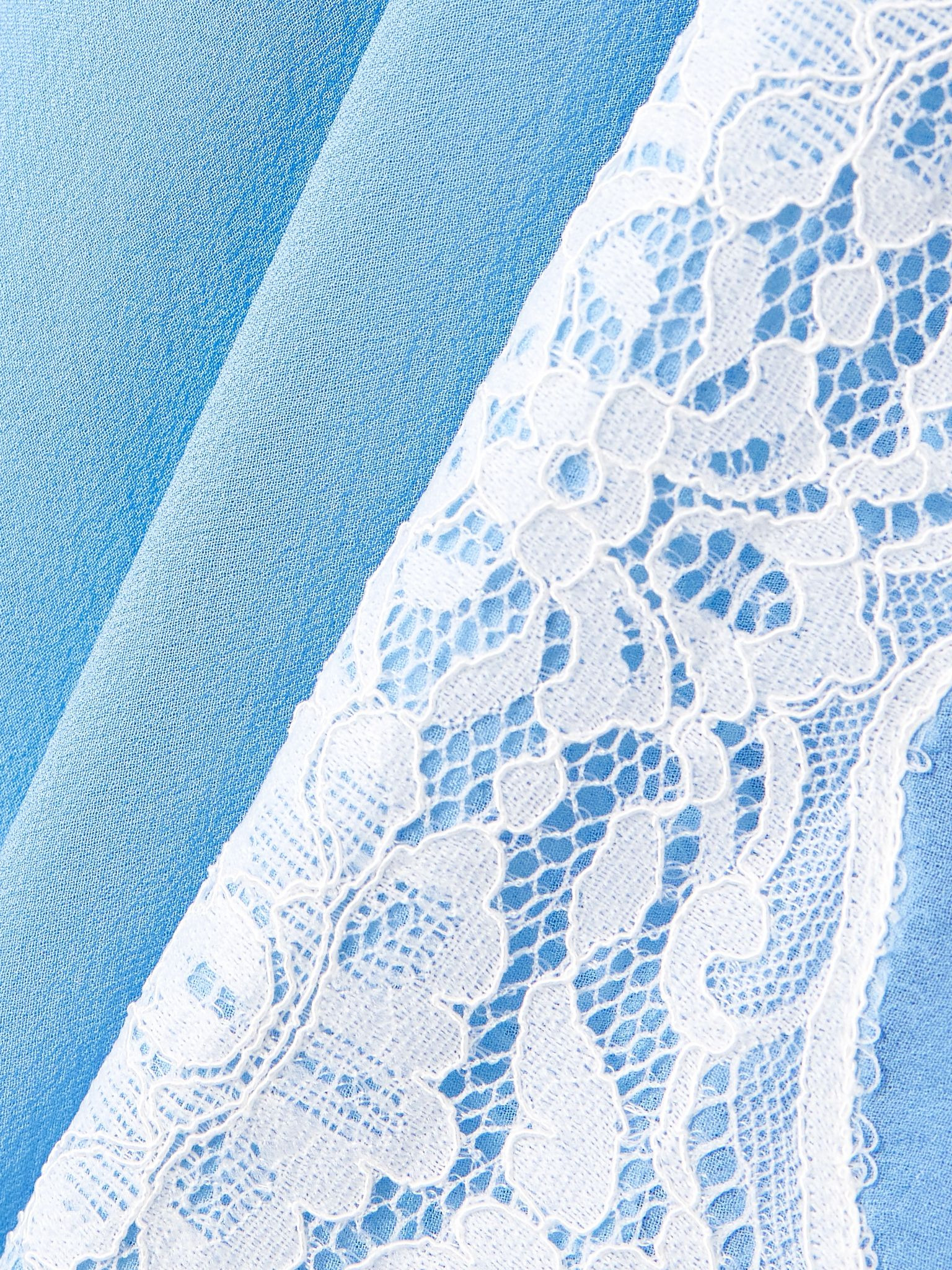 Verve asymmetric lace-trimmed silk-georgette and ribbed jersey dress Blue - 4