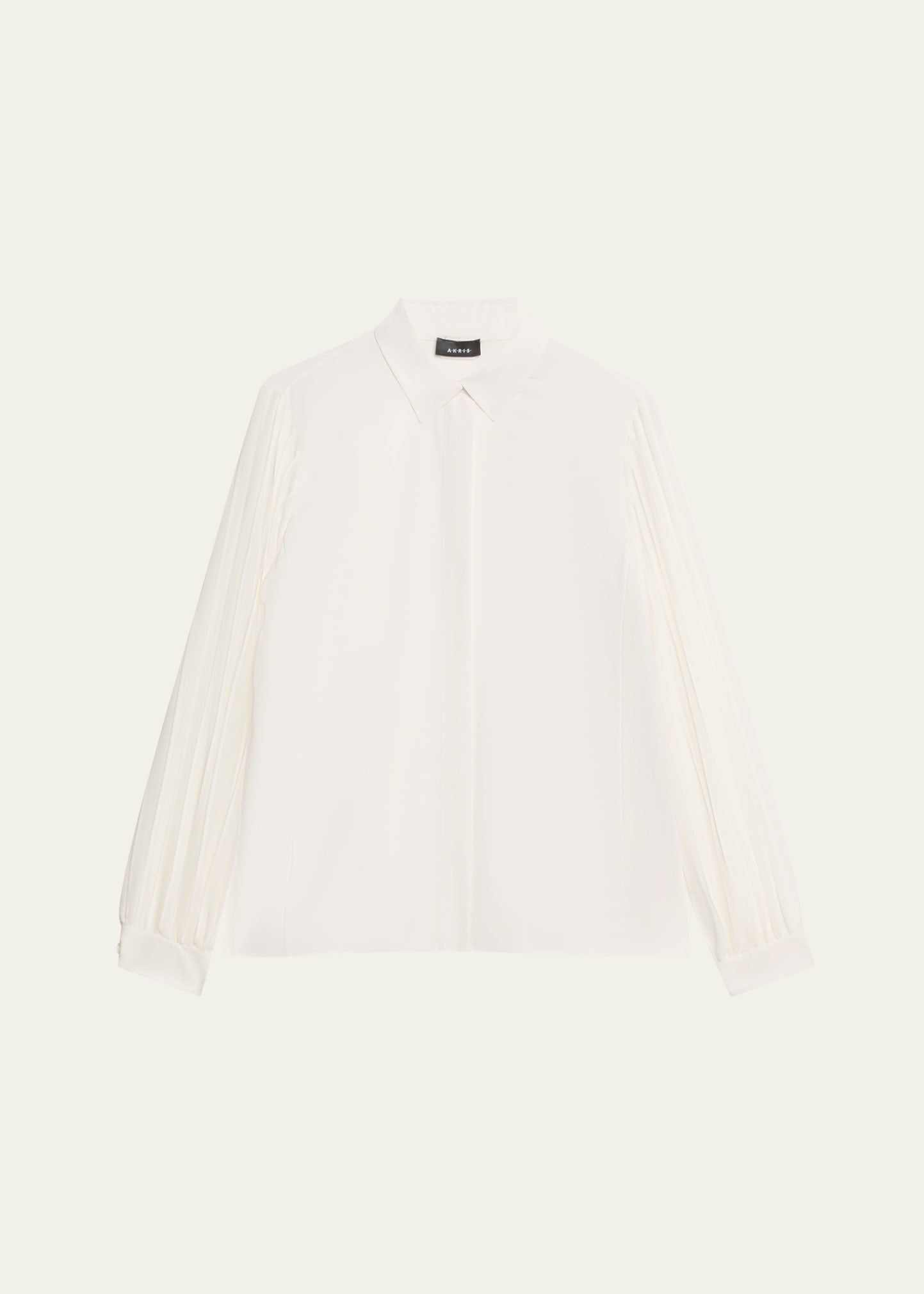 Silk Crepe Pleated-Sleeve Blouse - 1