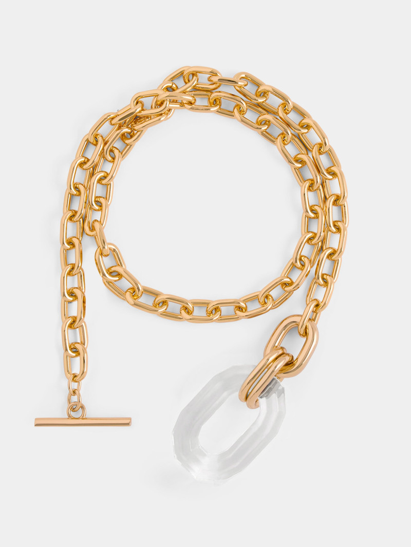GOLD DOUBLE CHAIN XL LINK NECKLACE WITH GLOSSY PENDANT 5