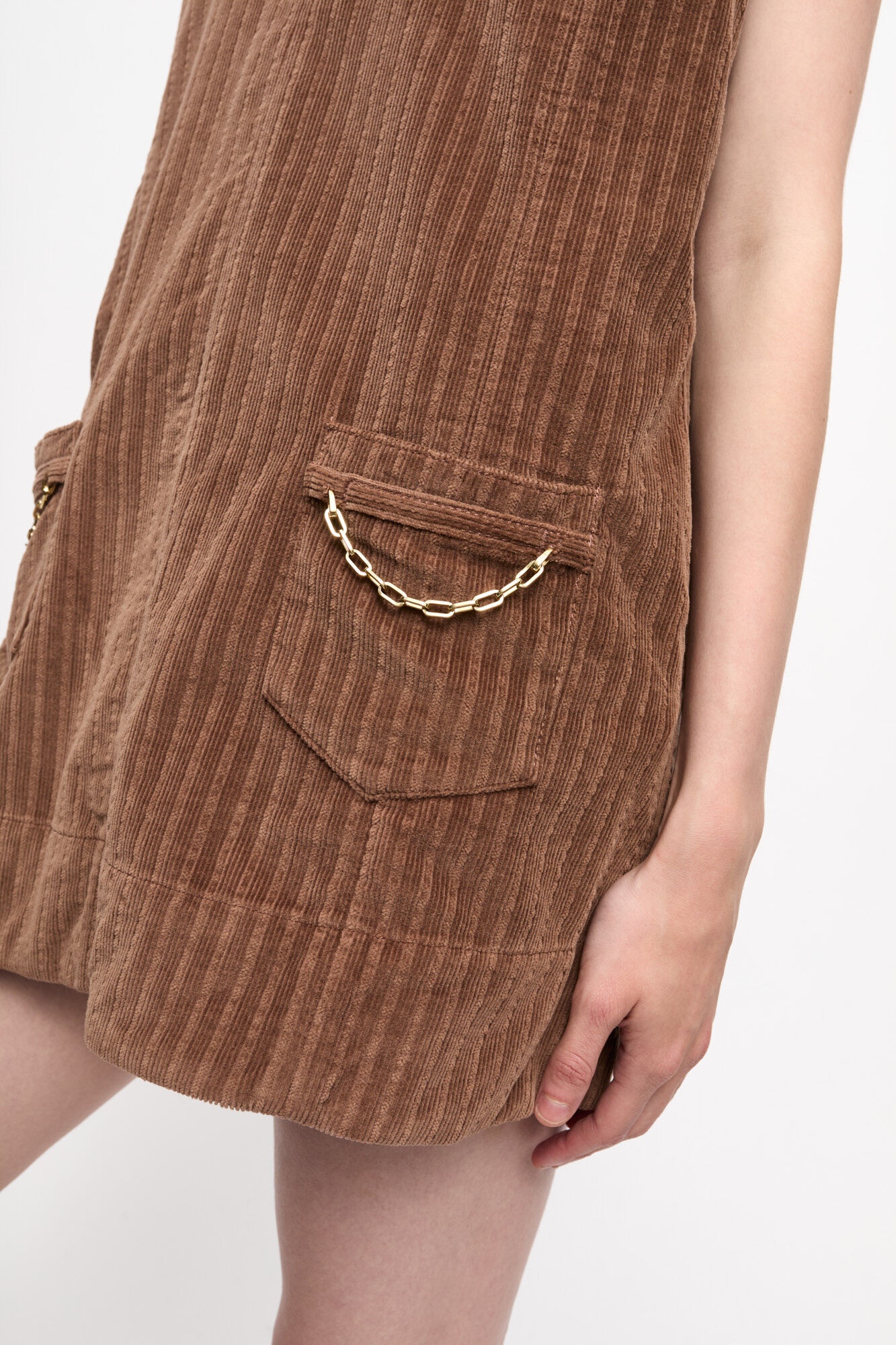 BROWN CORDUROY MINI DRESS - 5