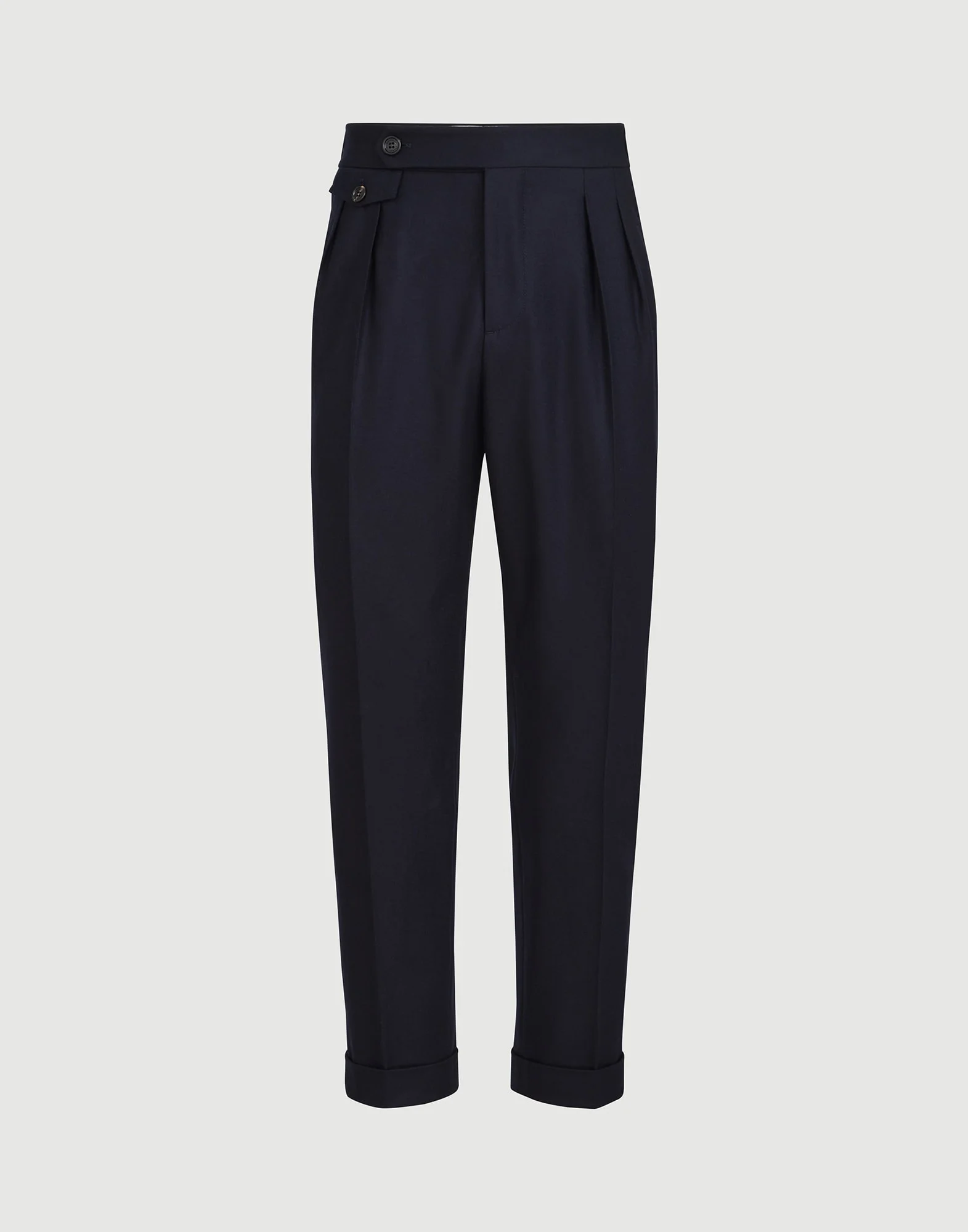 Virgin wool flannel trousers in twisted cotton gabardine with double pleats and waist tabs - 1
