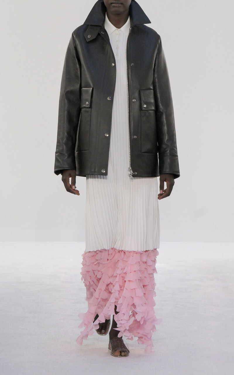 BRANDON MAXWELL The Joyce Pleated Knit Midi Dress white outlook