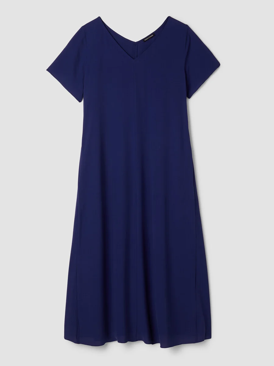Silk Georgette Crepe V-Neck Dress - 1