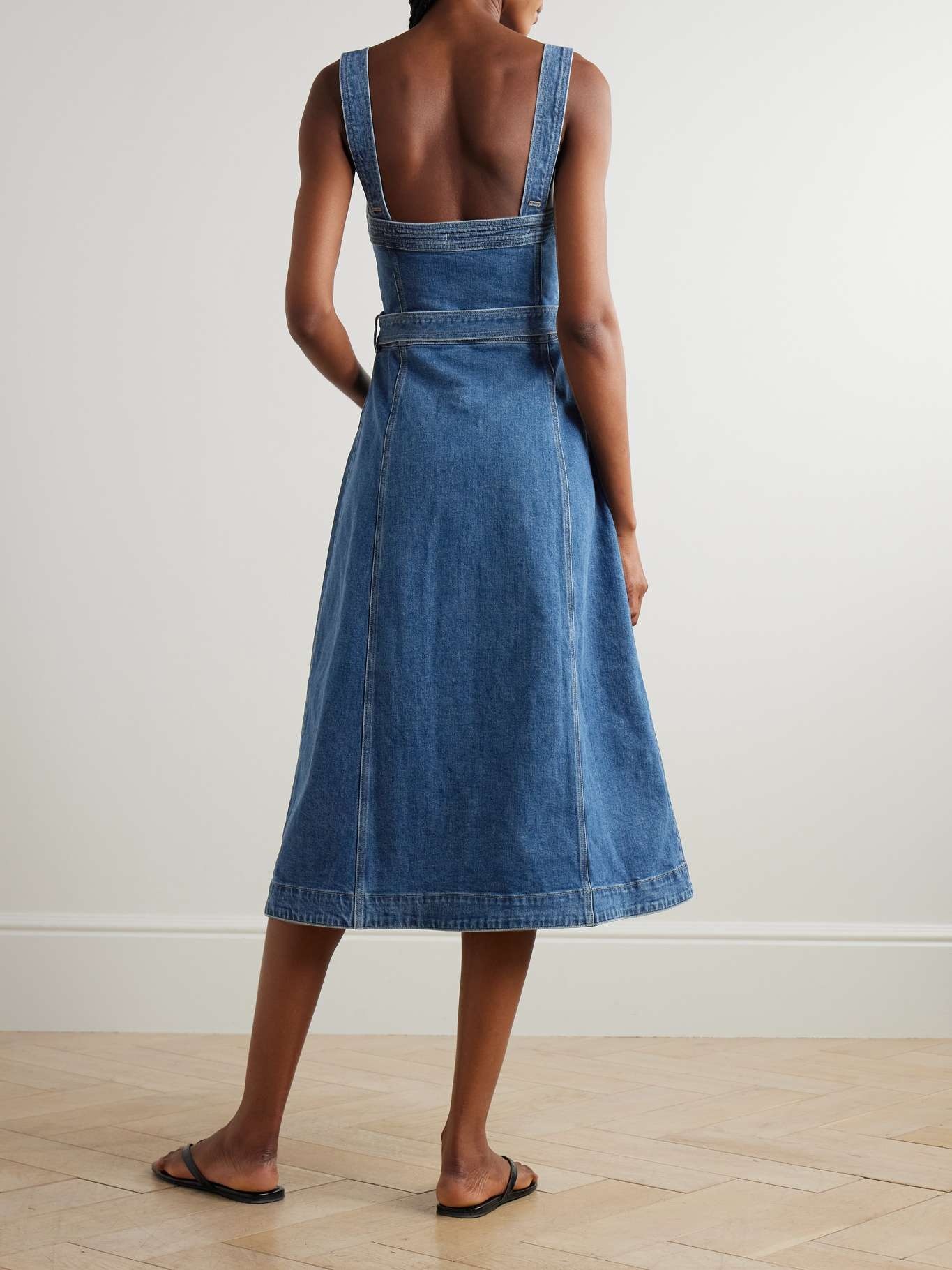 Alba belted stretch-denim midi dress Unknown - 3