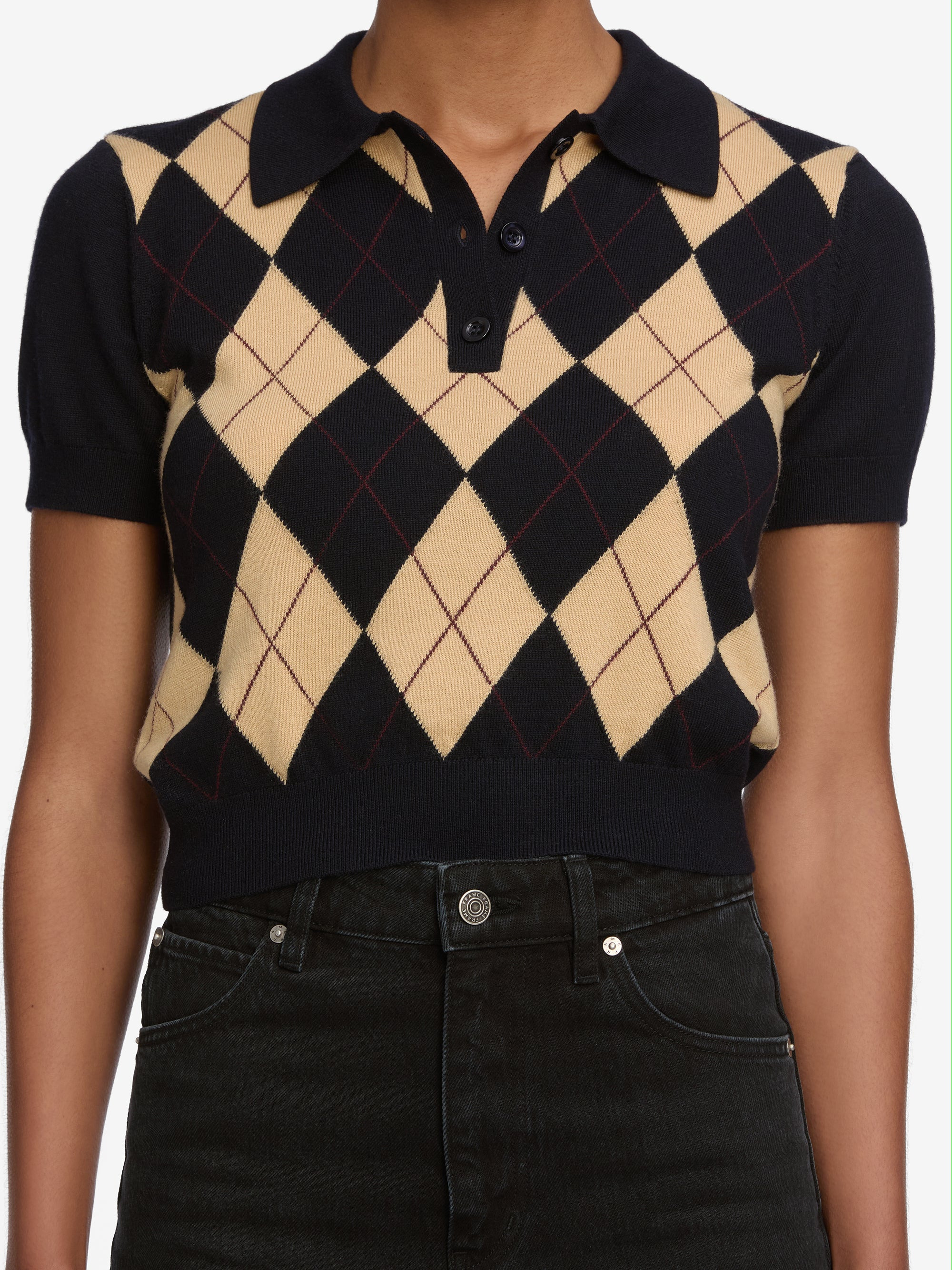 The Argyle Short Sleeve Polo in Navy Multi - 4