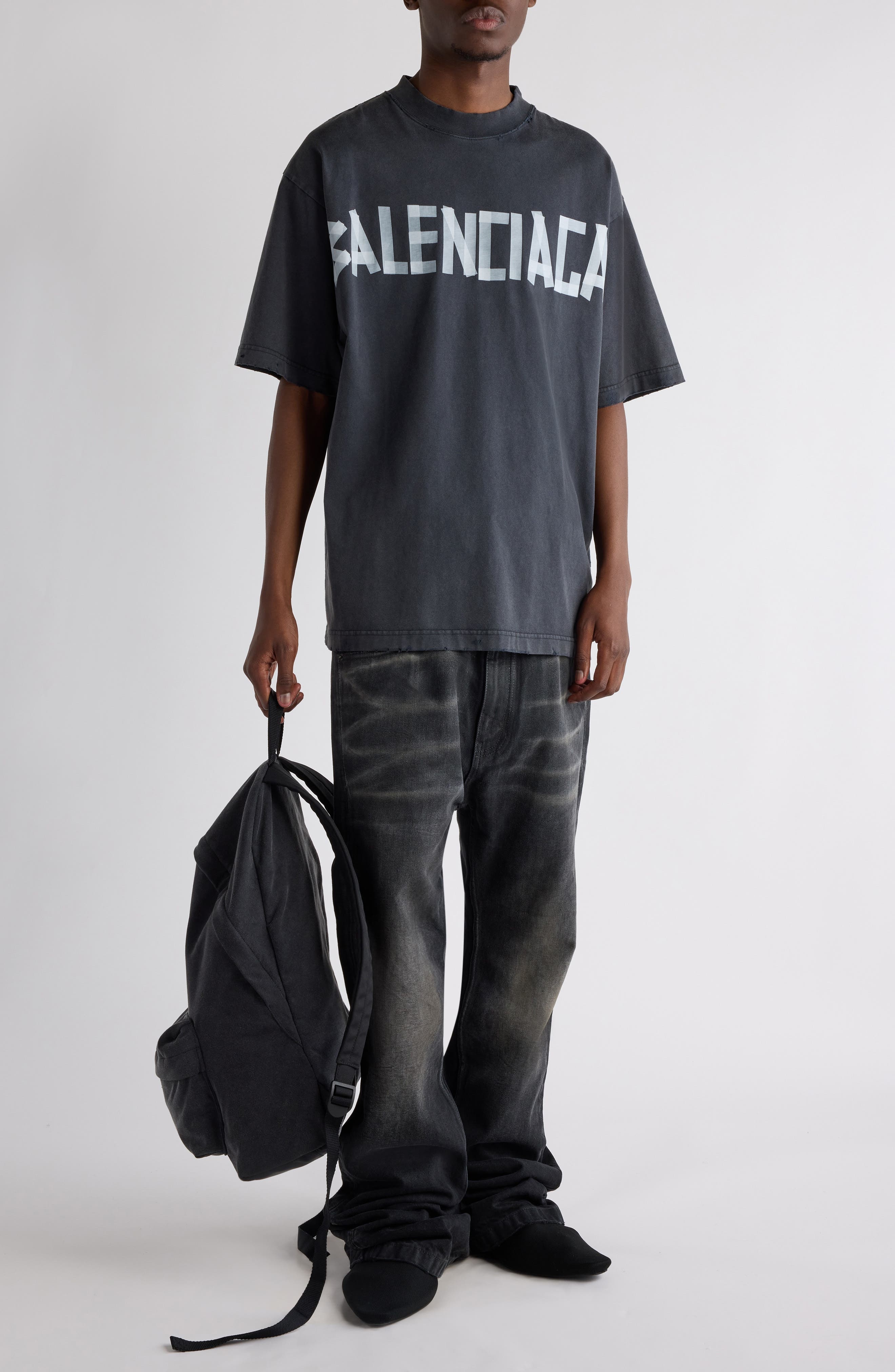 Balenciaga Medium Fit Tape Type Logo Graphic T-Shirt in 1041 Faded Washed Black at Nordstrom - 2