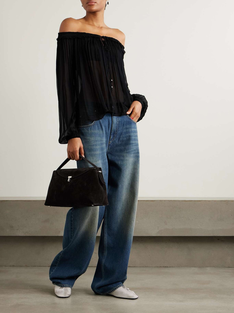 Isabel Marant Étoile Vutti tie-detailed embellished ruffled crepon blouse Black outlook