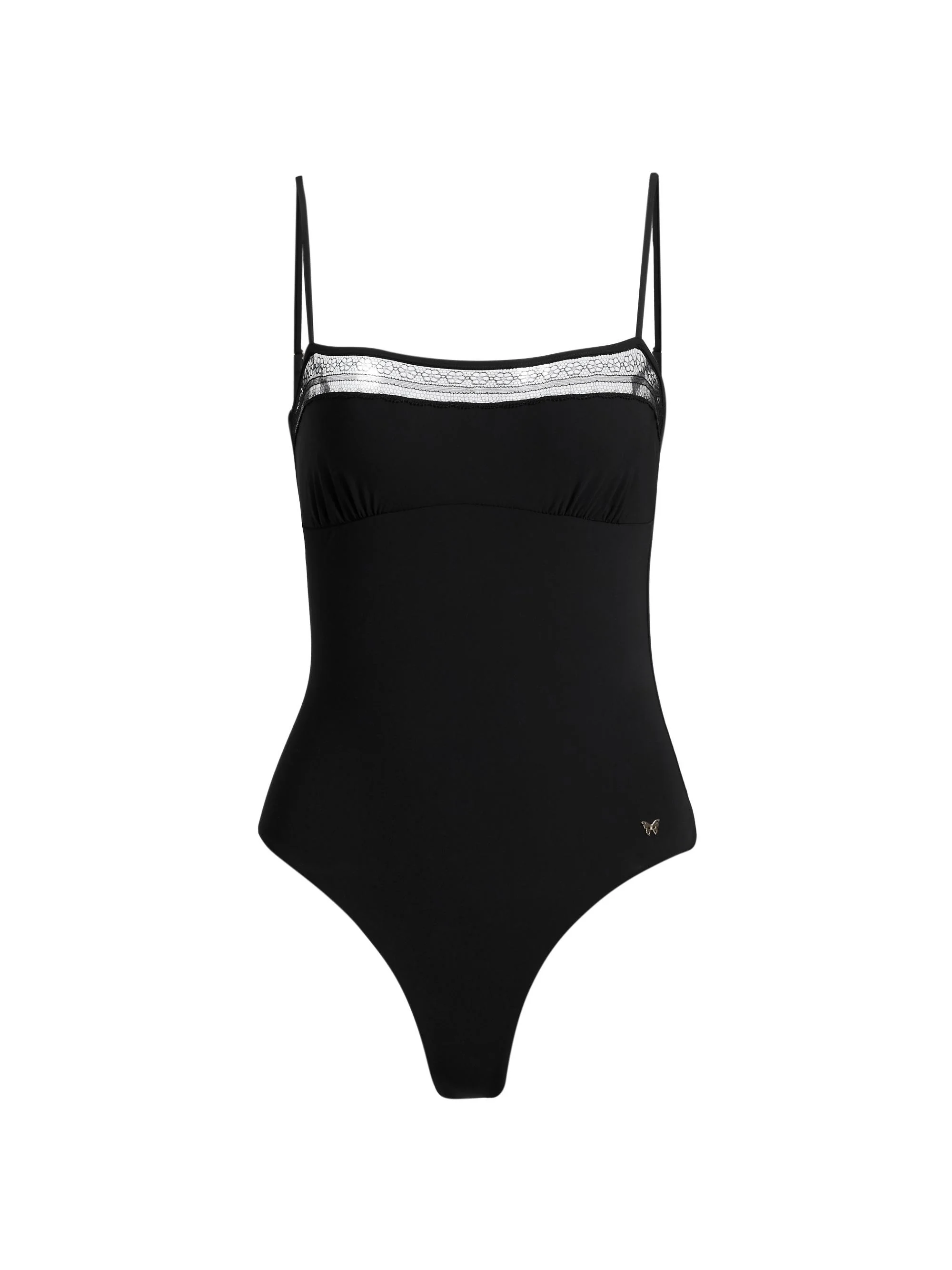 Women's Lace Inset One-Piece Swimsuit - Black - 1