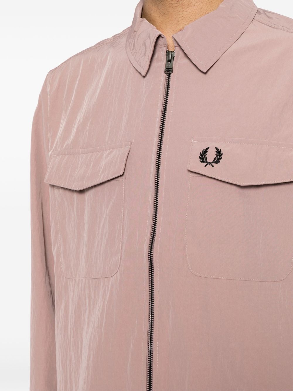 logo-embroidered shirt jacket - 5