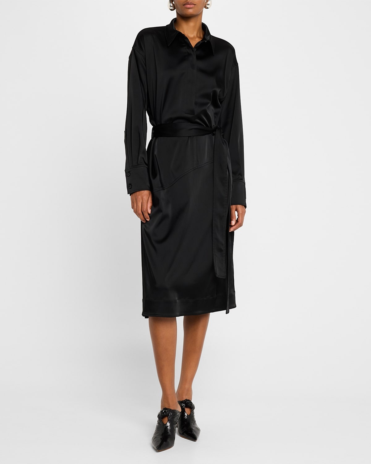 Andy Belted Technical Satin Midi Shirtdress - 3