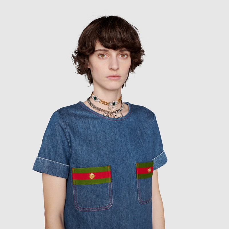 Denim dress with Web trims 5