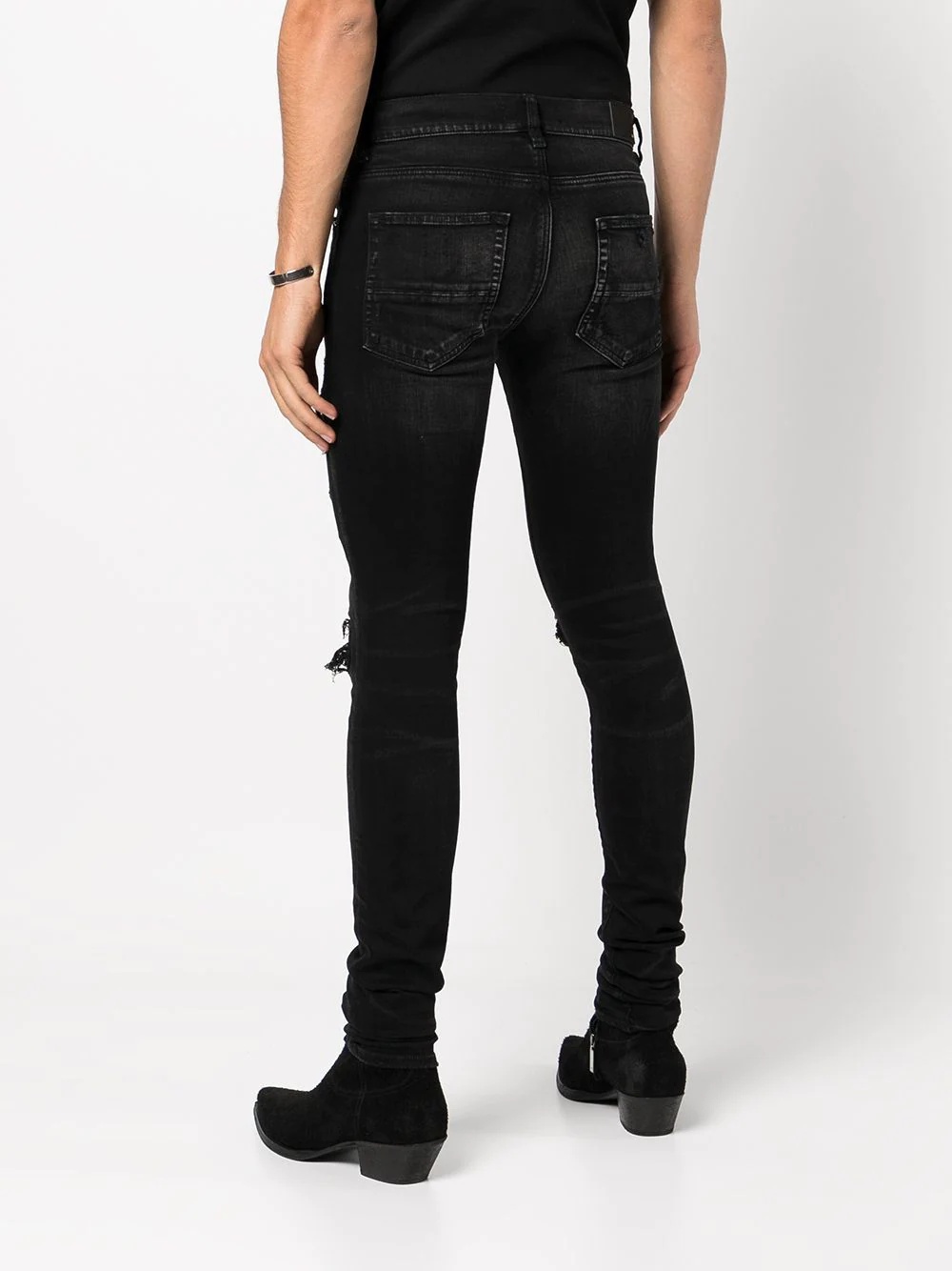 paisley-patch distressed skinny jeans - 4