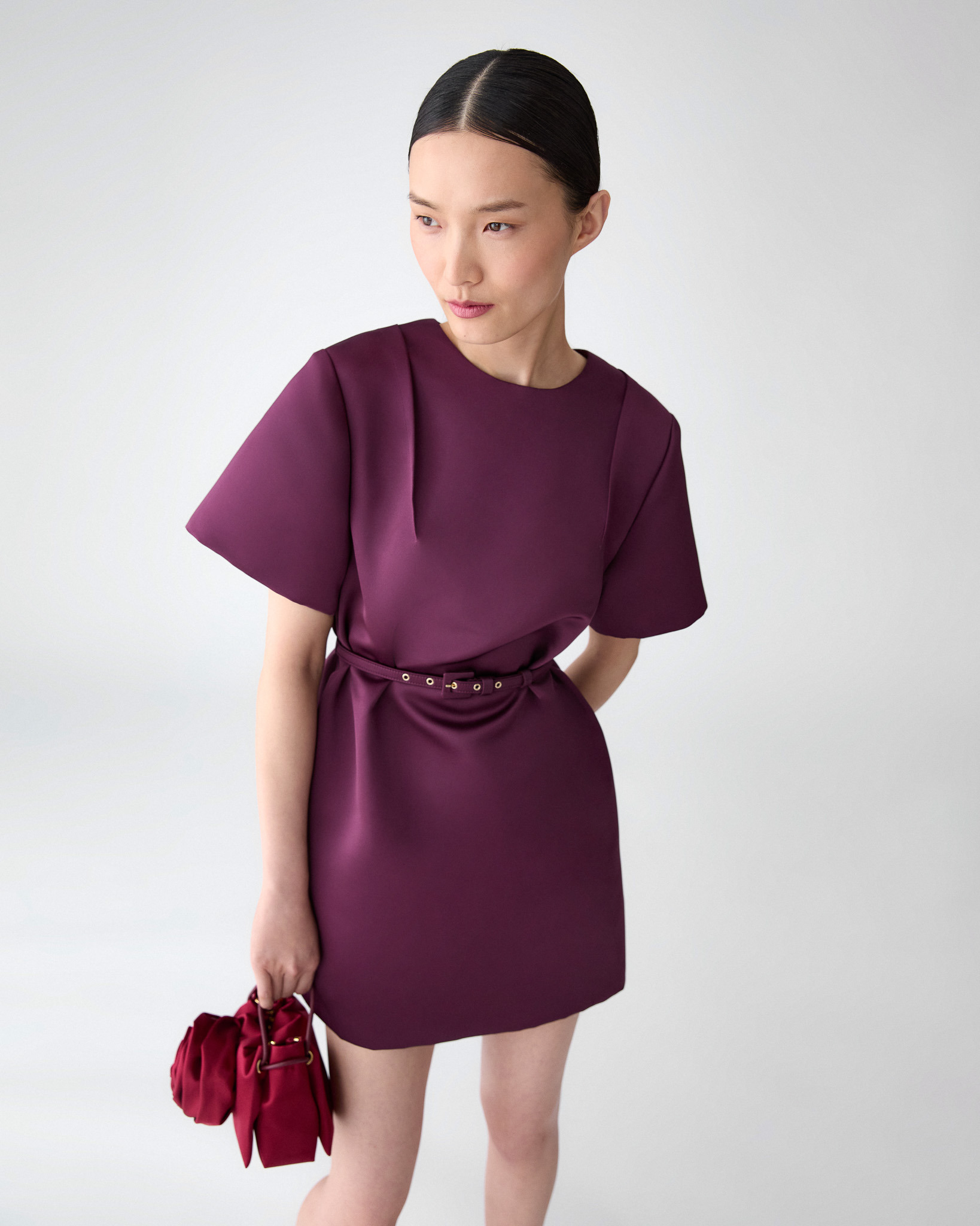 Satin Shift Dress with Belt - 4