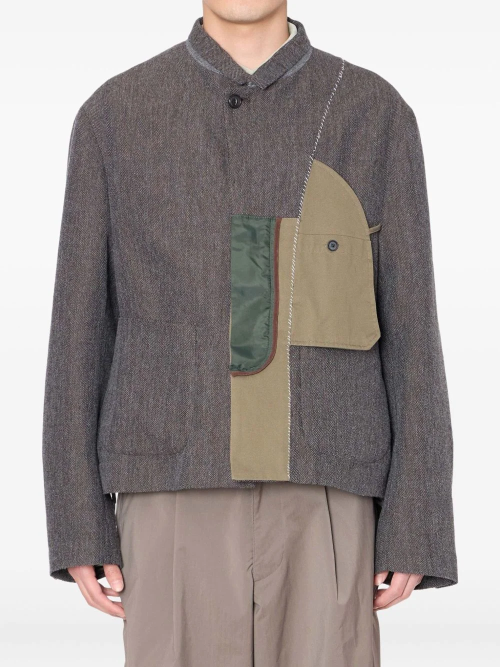 herringbone panelled jacket - 1
