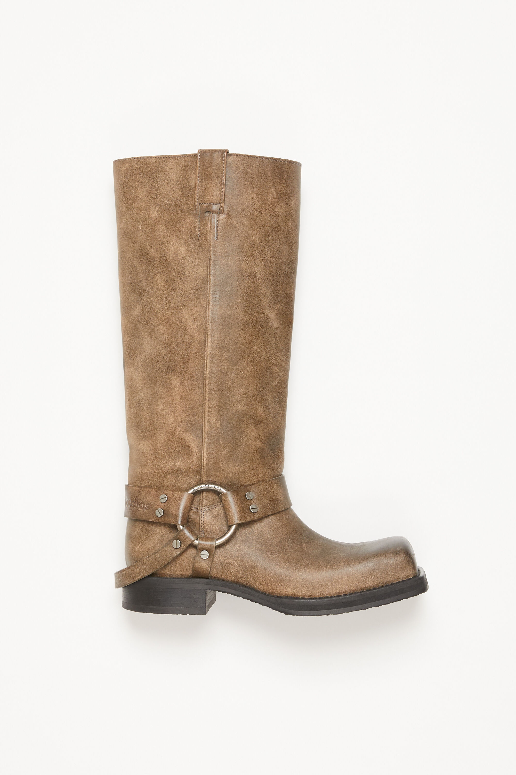 Leather buckle boots - Greige - 1