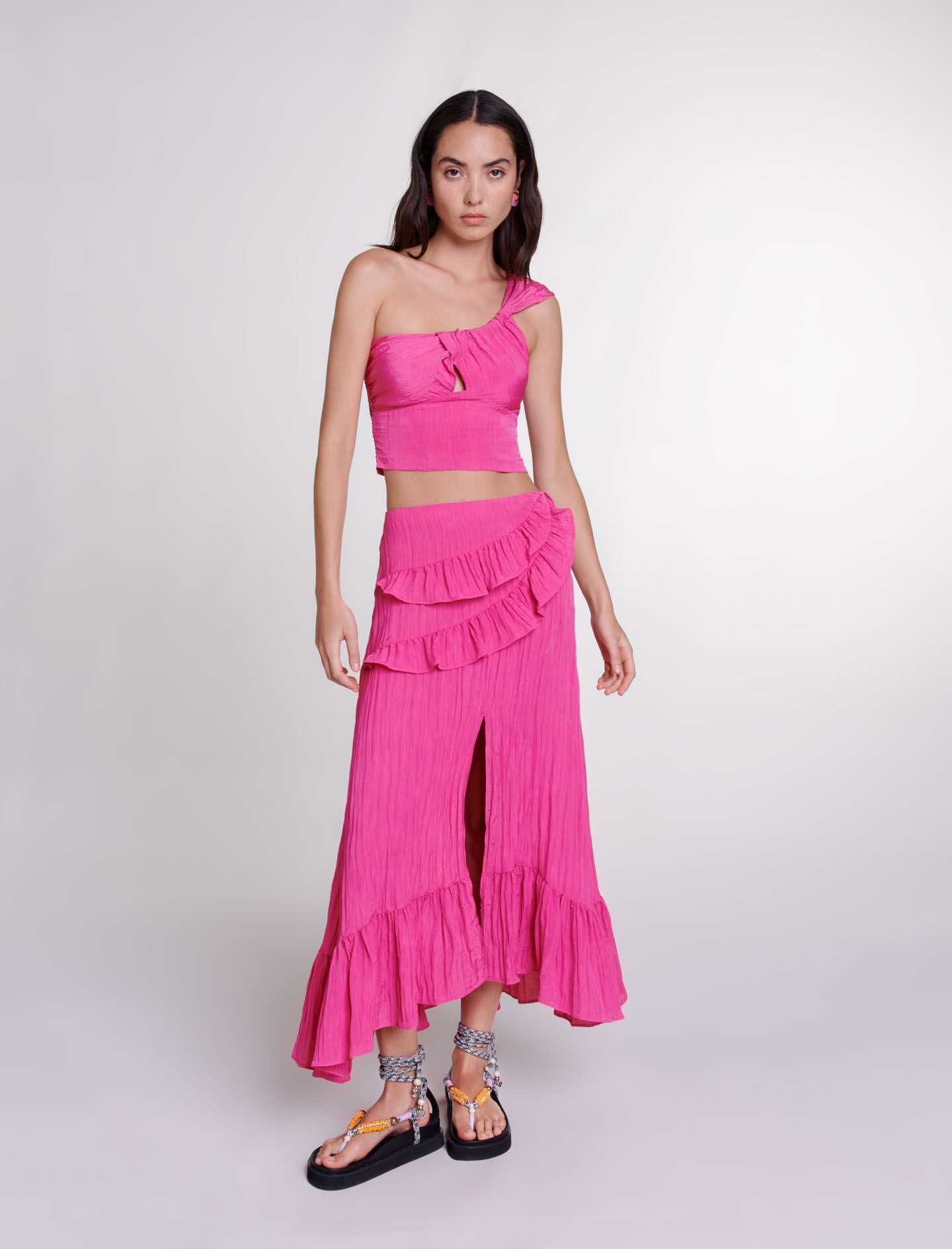 Long satin-effect crinkle skirt - 2