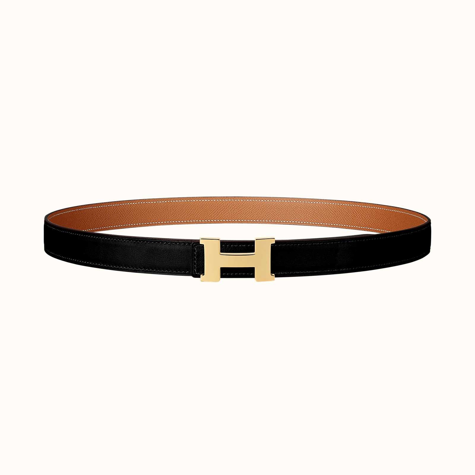 Hermès HERMES Gold and Black H Buckle & Reversible Leather